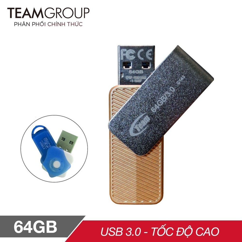 USB 3.0 Team Group C143 64GB tốc độ cao tặng đầu đọc thẻ nhớ micro - Hãng phân phối chính thức | BigBuy360 - bigbuy360.vn