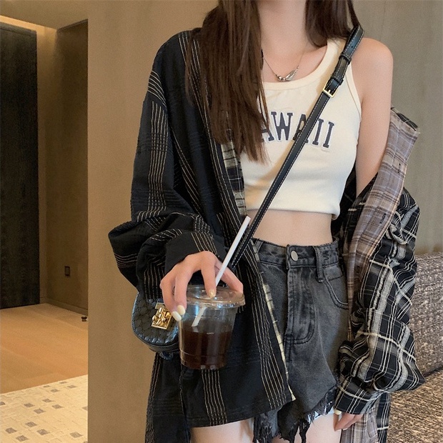 Áo Sơ Mi Nữ Tay Dài Dáng Rộng Họa Tiết Caro Phong Cách retro