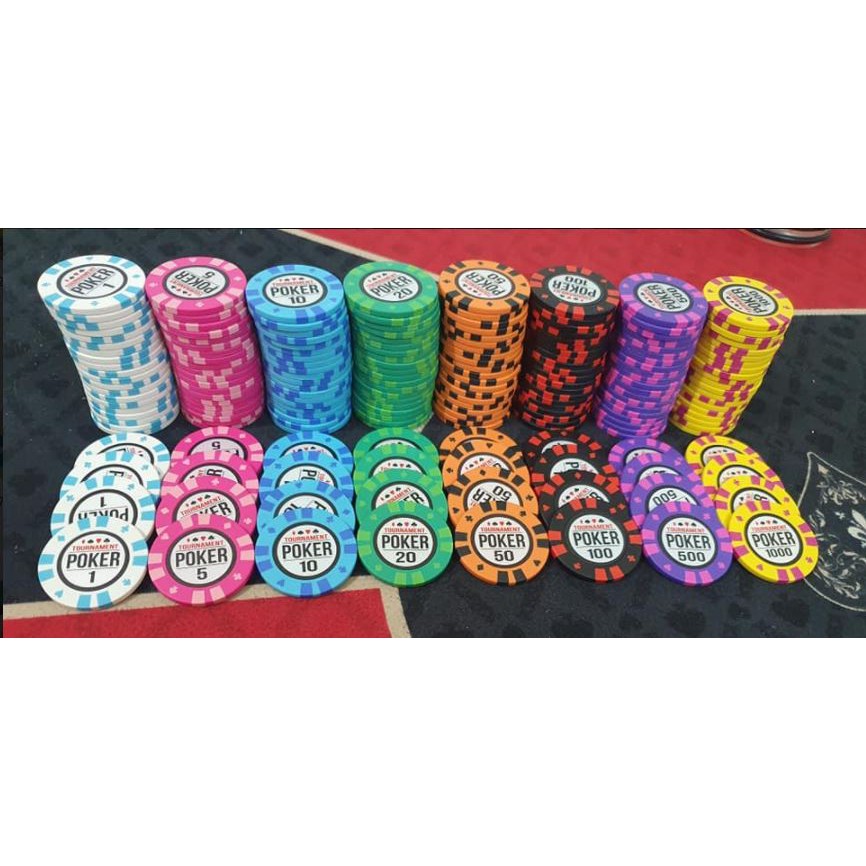 [CÓ BÀI NHỰA] Bộ vali 500 Chip poker có số Tự chọn mệnh giá phỉnh Poker Tournament lõi thép, xèng, xu casino chơi Poker