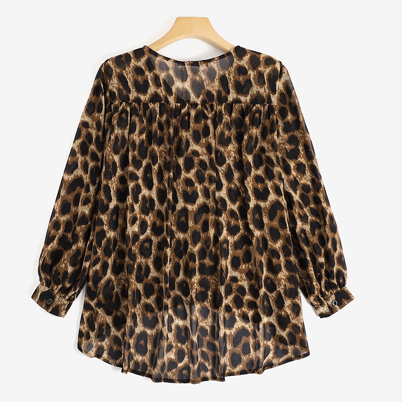 Áo sơ mi nữ Zanzea cổ chữ V tay dài họa tiết da báo thời trang