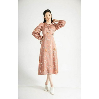 Váy in ht cổ buộc nơ cchat