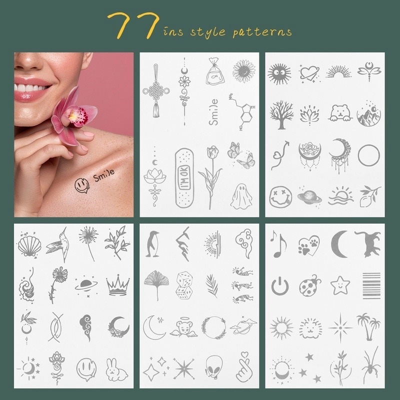 Set 5 Tấm Hình Xăm Dán 77 Chống Nước Lâu Trôi Họa Tiết Hoạt Hình Dễ Thương