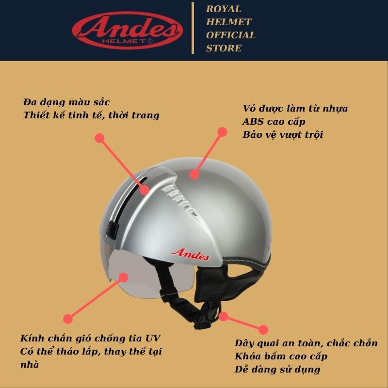 Mũ bảo hiểm Andes chính hãng 181 có kính âm bật lên xuống dễ dàng freesize cho nam và nữ đi xe máy