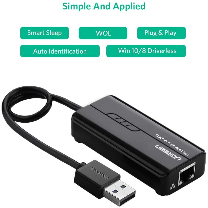 Cáp Chuyển USB 2.0 sang Lan 10/100Mbps tích hợp Hub USB 2.0 3 cổng UGREEN CR103 20264