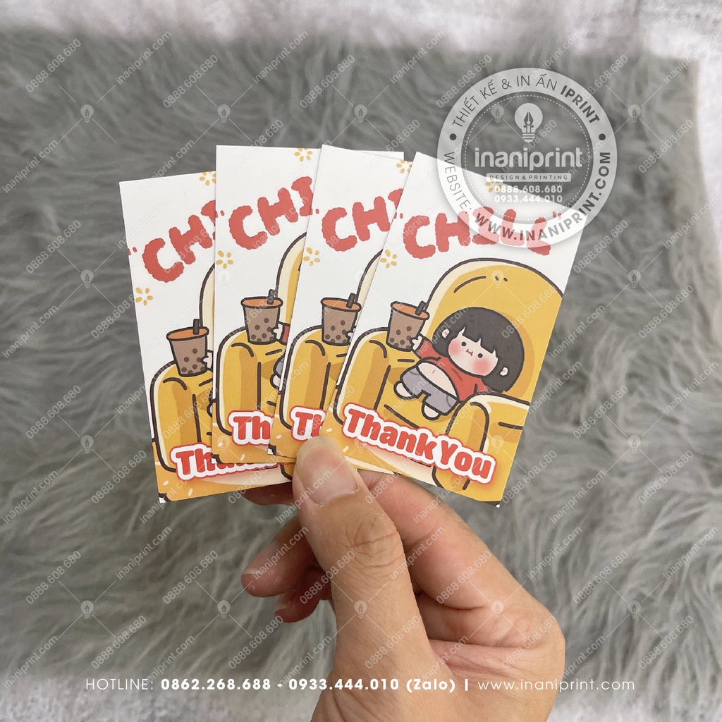 Thank You Card, Giấy Cảm Ơn Khách Hàng, Thiệp Cảm Ơn Giá Rẻ Mẫu Chill - Size 9x5.4cm - Cán Màng Mờ