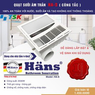 Quạt sưởi âm trần - Quạt sưởi nhà tắm HA-S cao cấp