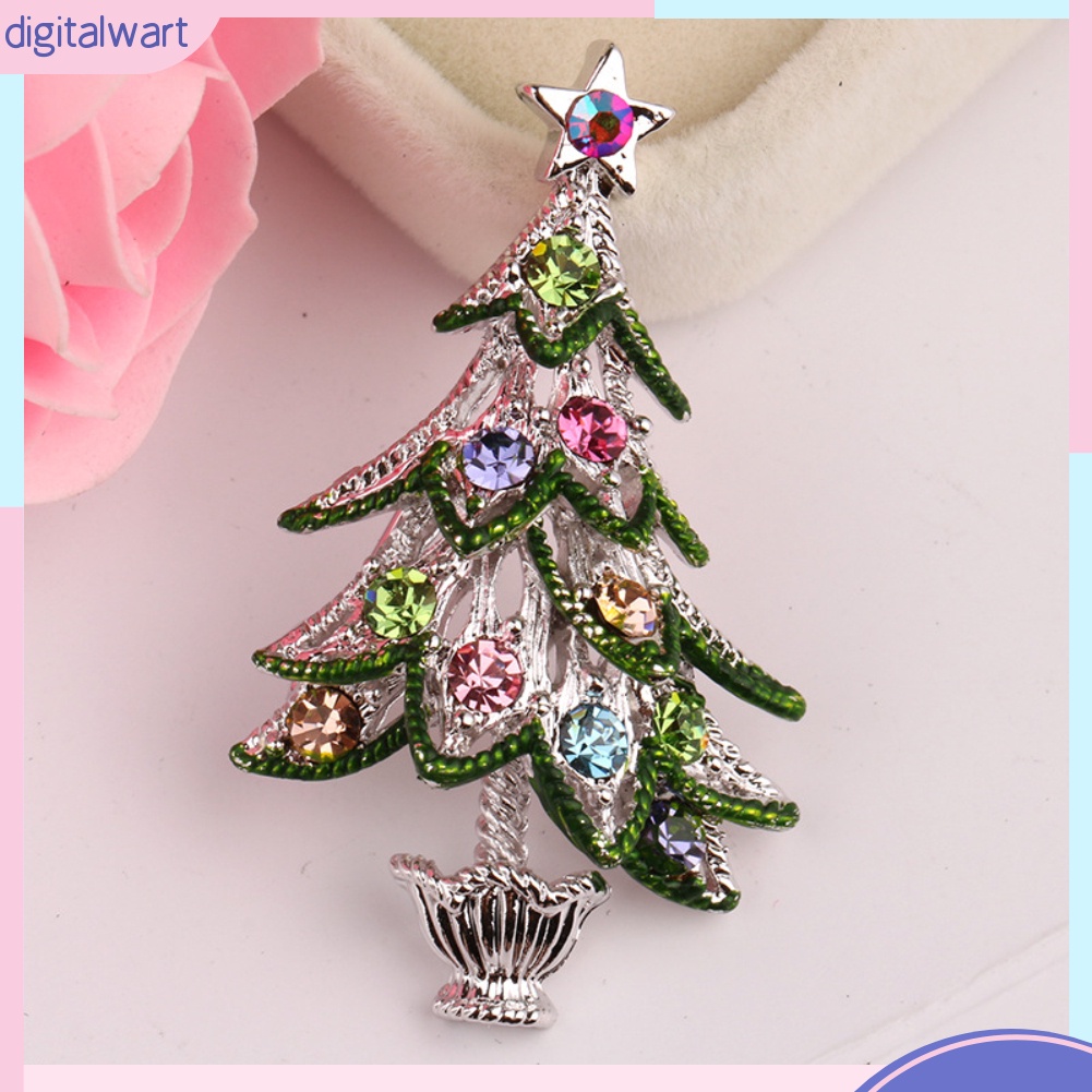Ghim cài áo hình cây thông đính đá phong cách vintage