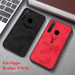 Ốp lưng vải jeans Oppo Realme 5 / 5i / 5s khay silicon dẻo họa tiết đầu hươu chống sốc