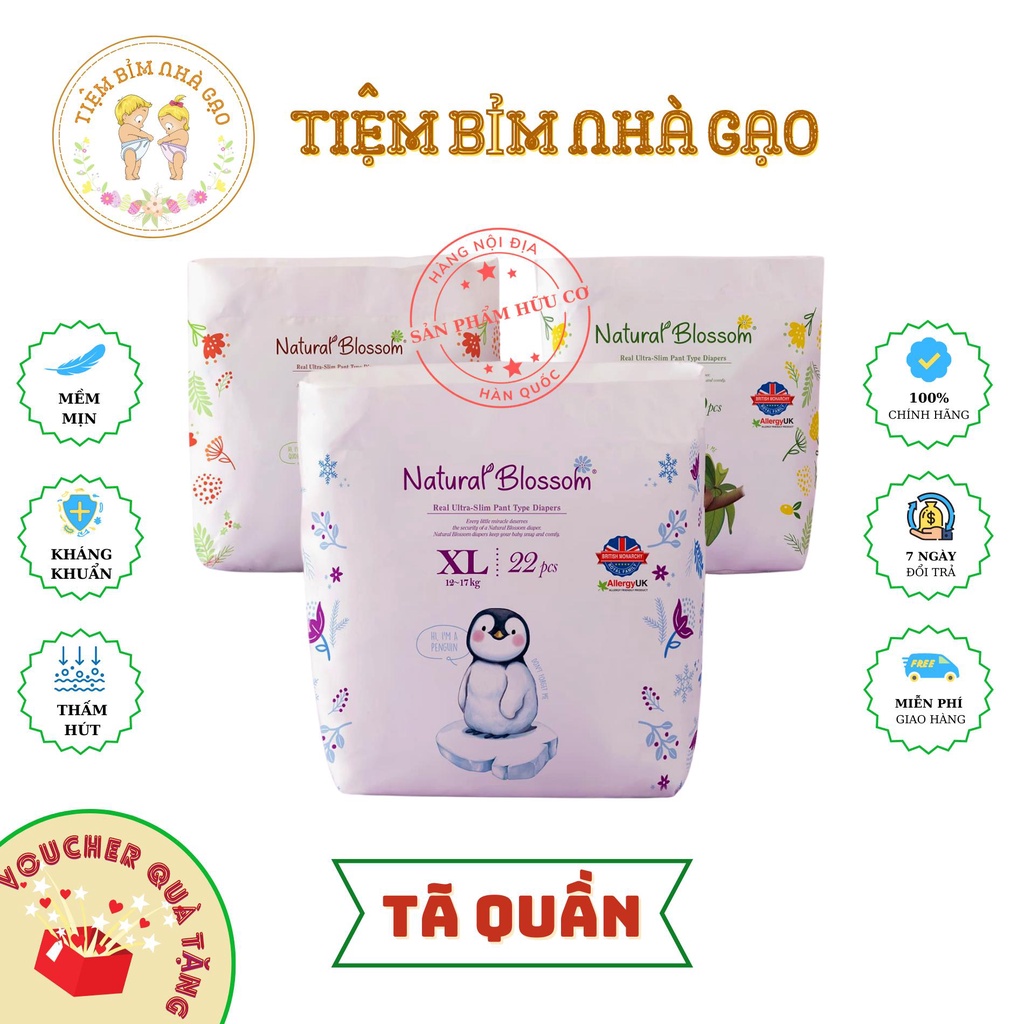 Bỉm Natural Blossom nội địa Hàn Quốc L24m/XL22m/XXL20/XXXL18m.