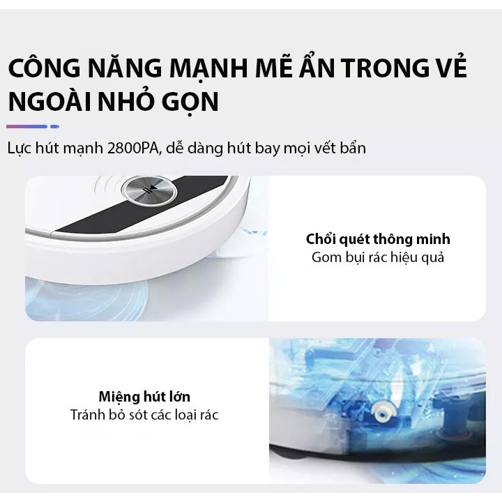 Robot hút bụi lau nhà Nhật Jishida 800 Kết nối App điện thoại thông minh Cảm biến chống rơi Lực hút 2800PA