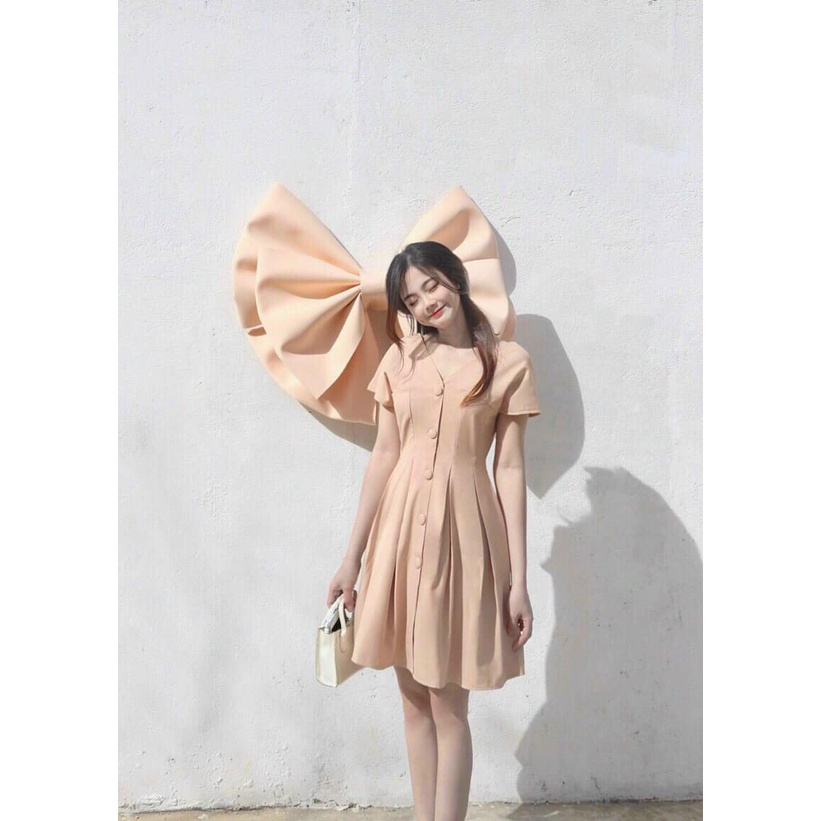 ĐẦM PHỐI NÚT KIỂU-Hình shop chụp thật