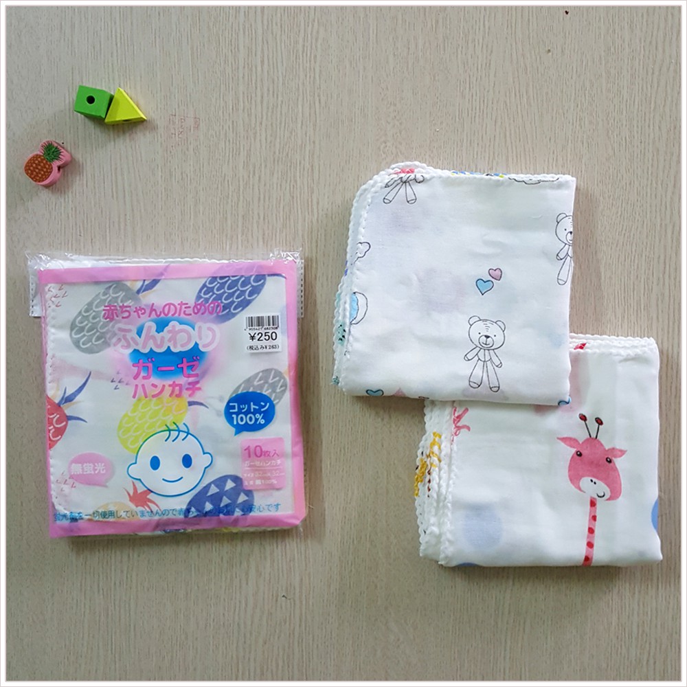 Khăn xô sữa hoa 2 lớp xuất Nhật in hình dễ thương cho bé 10 khăn