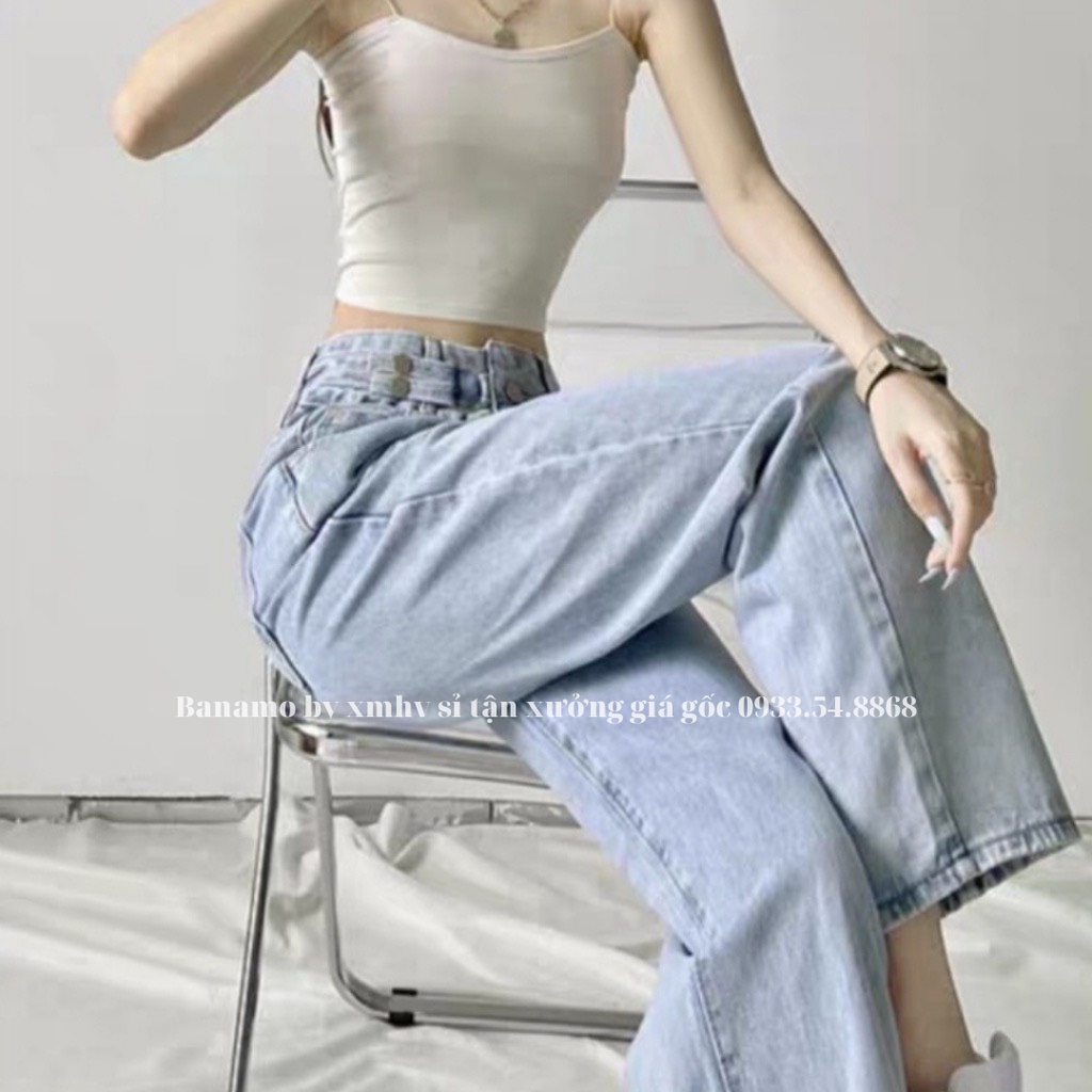 Quần JEAN ống rộng dáng suông cạp chéo chất đẹp thời trang Banamo Fashion 967