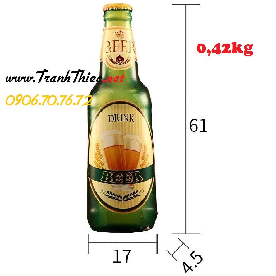 Mô hình chai bia sắt (61cm) treo tường trang trí quán nhậu, beer club, quán bar,... độc đáo &amp; cá tính