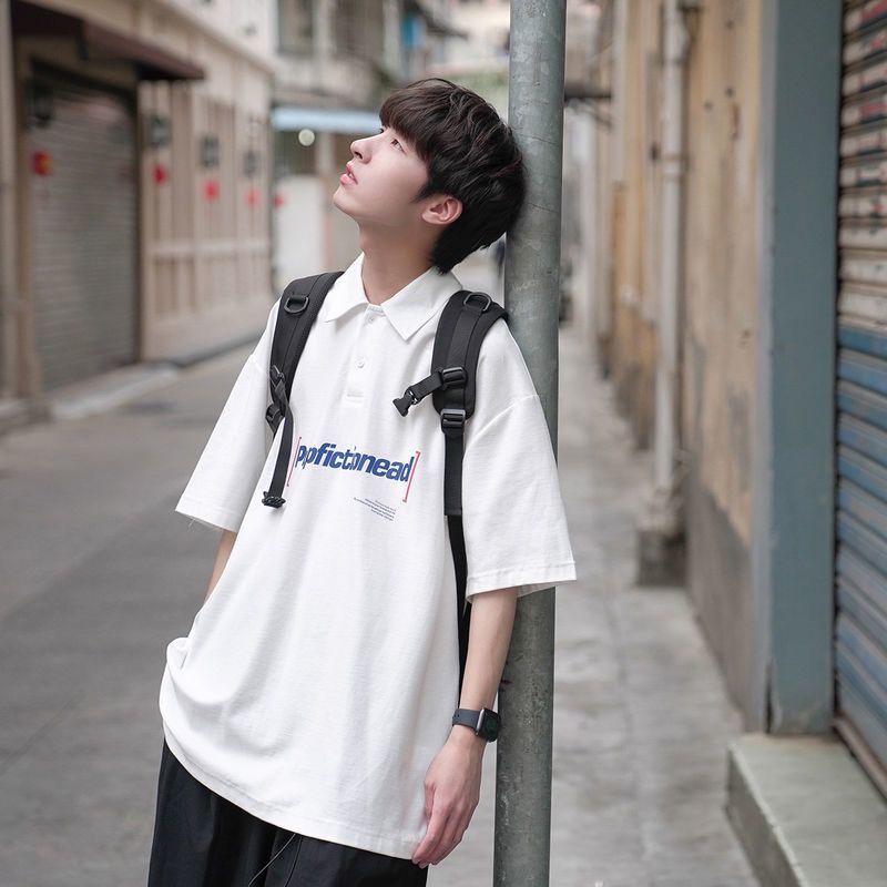 Áo Thun Polo Tay Ngắn Dáng Rộng Phong Cách Harajuku Nhật Bản Thời Trang Cho Nam