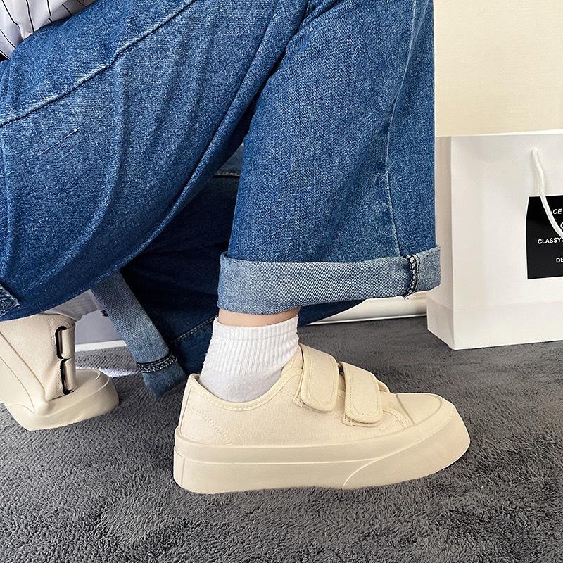 Giày sneaker nữ 2 màu đen kem đế cao cổ thấp quai dán năng động Hàn Quốc FLOWER G34 - Nguyentrang239