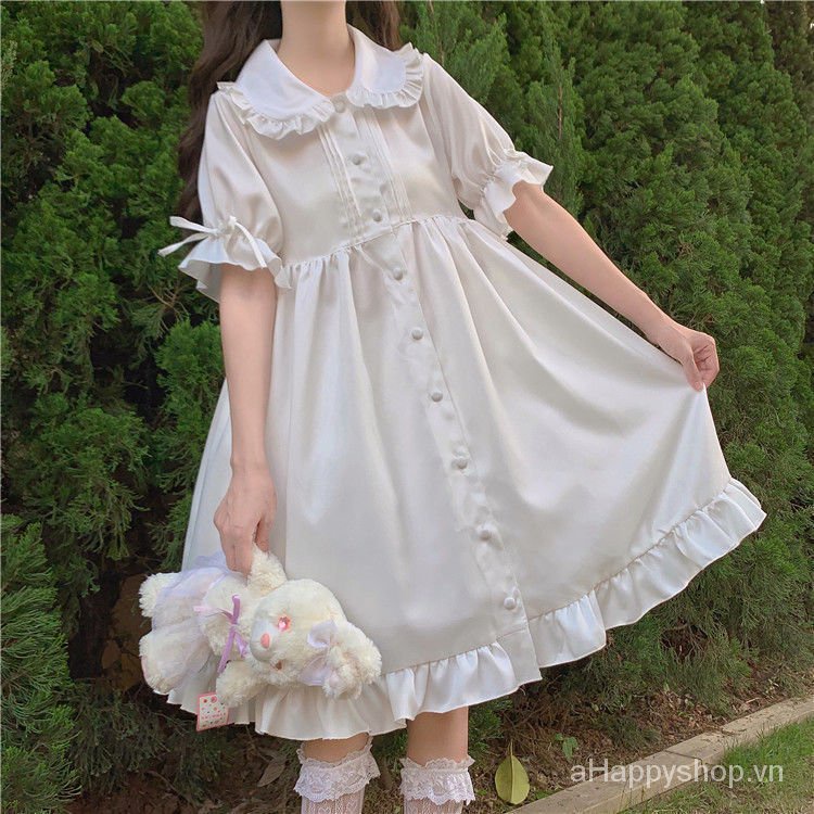 Đầm Lolita Tay Phồng Cổ Búp Bê Mềm Mại Phối Ren Phong Cách Nhật Bản Thời Trang Mùa Hè Cho Nữ Jki1