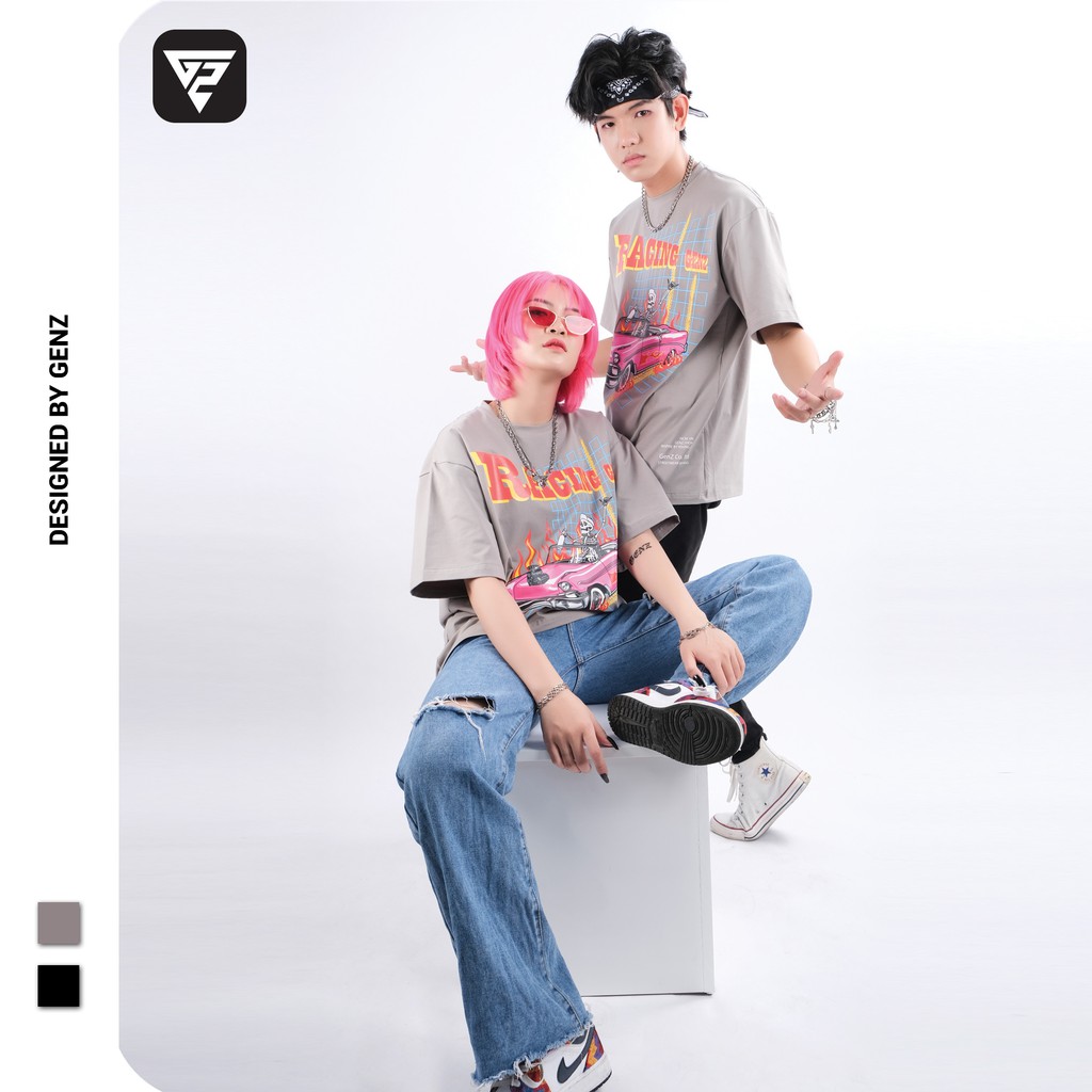 Áo thun tay lỡ GENZ phông Unisex nam nữ Cotton oversize form rộng Racing