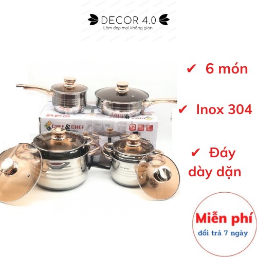 [Hàng loại 1] Bộ Nồi Đức 6 Món 12 Chi Tiết, Bộ Nồi Inox Dày Dặn Decor 4.0