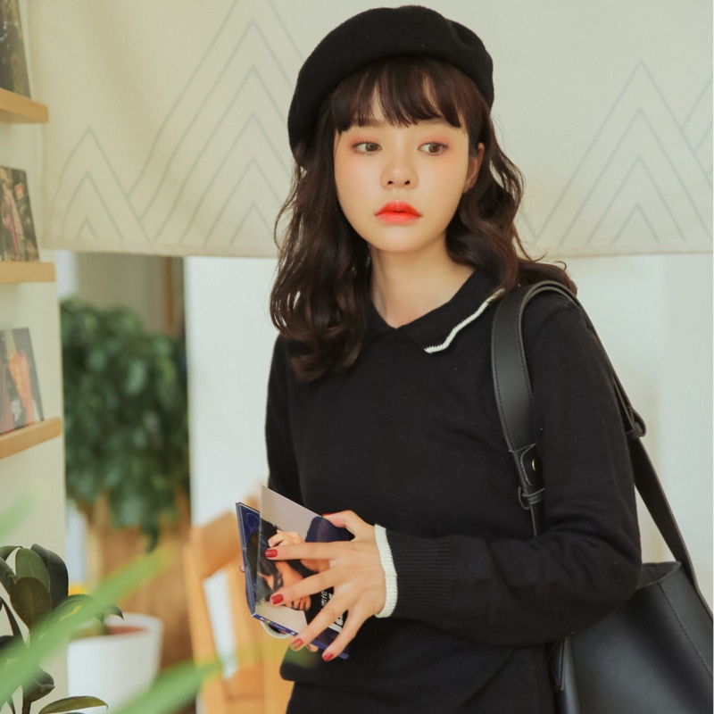 Áo sweater Cổ Bẻ Màu Sắc Tương Phản Thời Trang Thu Đông Cho Nữ