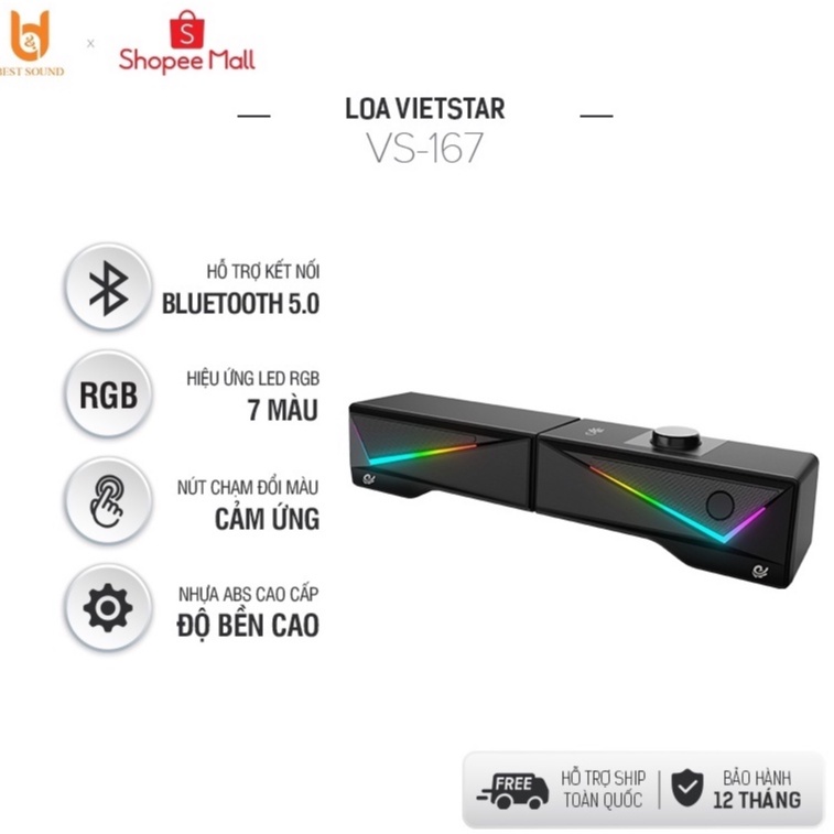 Loa vi tính bluetooh B Y VS-167, USB hiệu ứng LED RGB,kết nối tai nghe, công suất lớn,bảo hành 12 tháng.