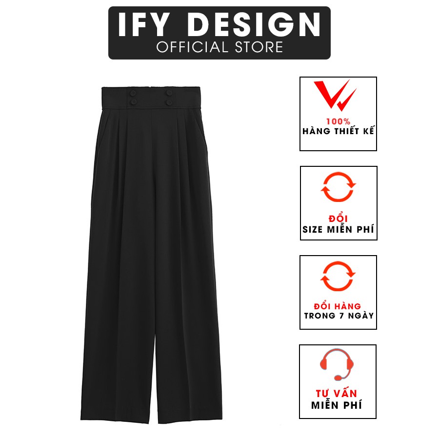 Quần ống suông nữ ly cạp to 4 cúc màu trắng, đen IFY Design FS142Q
