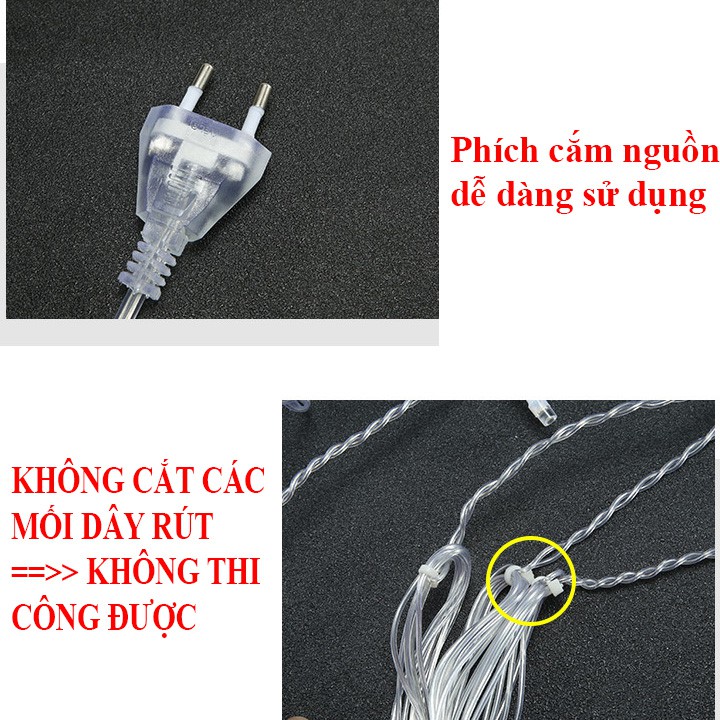 [ Hàng chuẩn ] Dây đèn LED màn rèm trang trí 3m 10 sợi thả chống nước chuyên ngoài trời noel, giáng sinh, nhà hàng