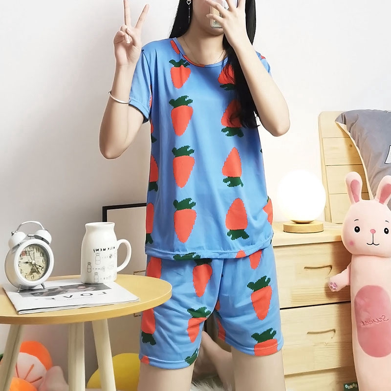 xiaohan korea design short sleeve sleepwear sleeping wear female loose round neck summer nightwear set pajama | BigBuy360 - bigbuy360.vn