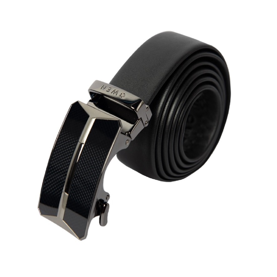 Thắt lưng da bò nam cao cấp OWEN BELT221356 Dây Da Màu Đen Nịt Nam Mặt hợp kim đúc nguyên khối khóa trượt tự động