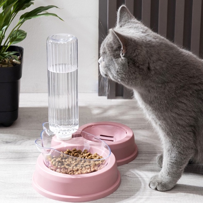 Chén ăn nghiêng cho chó mèo bát đôi nhựa đựng thức ăn có khay nước, phụ kiện thú cưng Con Mèo Xiêm