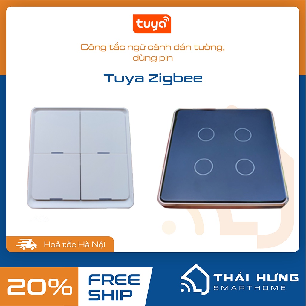 Công tắc ngữ cảnh Tuya Zigbee dán tường, dùng pin, điều khiển linh hoạt với 3 ngữ cảnh trên 1 nút nhấn.