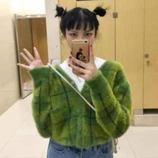 [ HÀNG ORDER ] Áo Cardigan len xanh hoạ tiết caro style Hàn Quốc