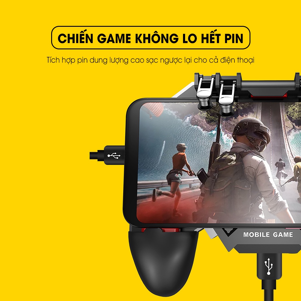 Tay cầm chơi game điện thoại MEMO AK77 không dây có pin kèm quạt tản nhiệt thao tác 6 ngón hỗ trợ ghìm tâm PUBG FF ROS