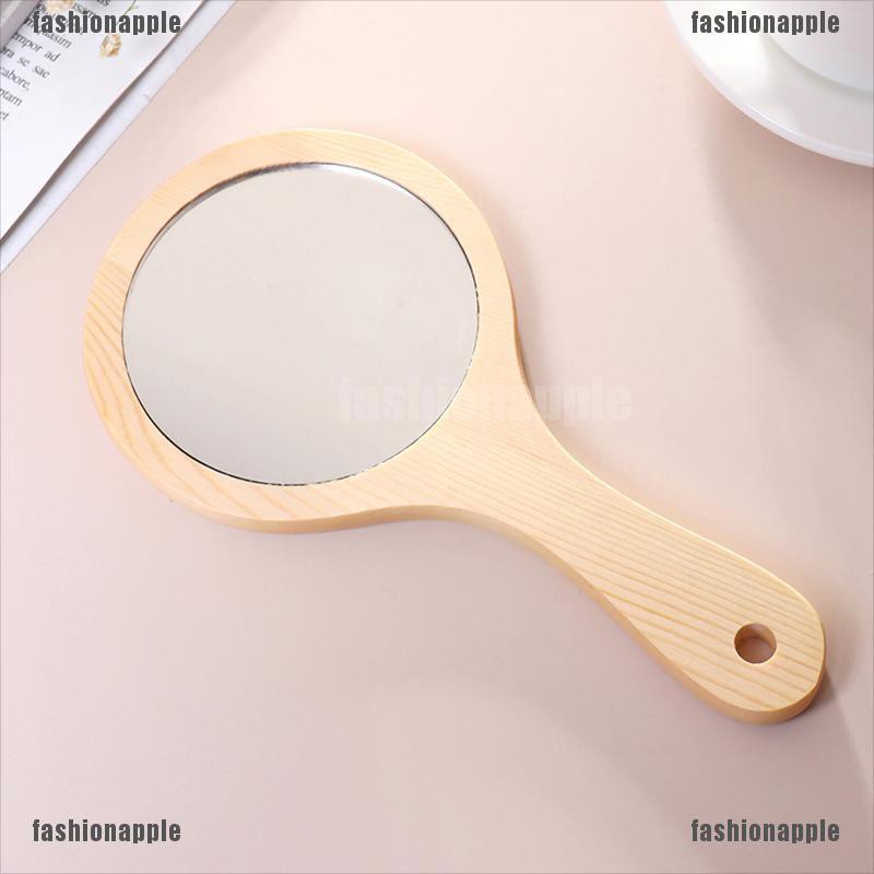 Gương trang điểm cầm tay bằng gỗ hình tròn phong cách vintage