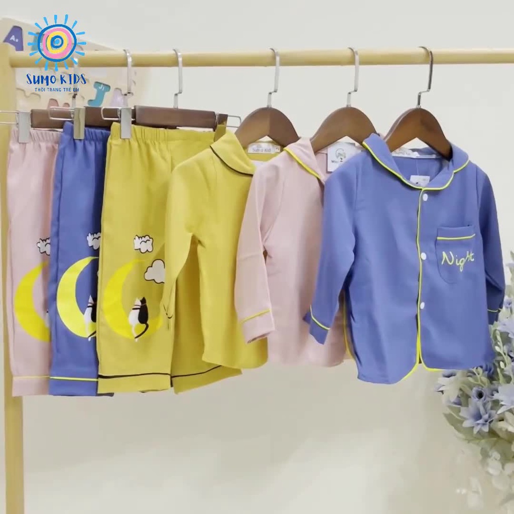 Đồ Bộ Pijama Mặt Trăng Dài Tay Cho Bé Gái Chất Đũi Cao Cấp, Bộ Đồ Ngủ Night Cực Xinh Cho Bé Từ 6-28Kg- MOOBABY SHOP