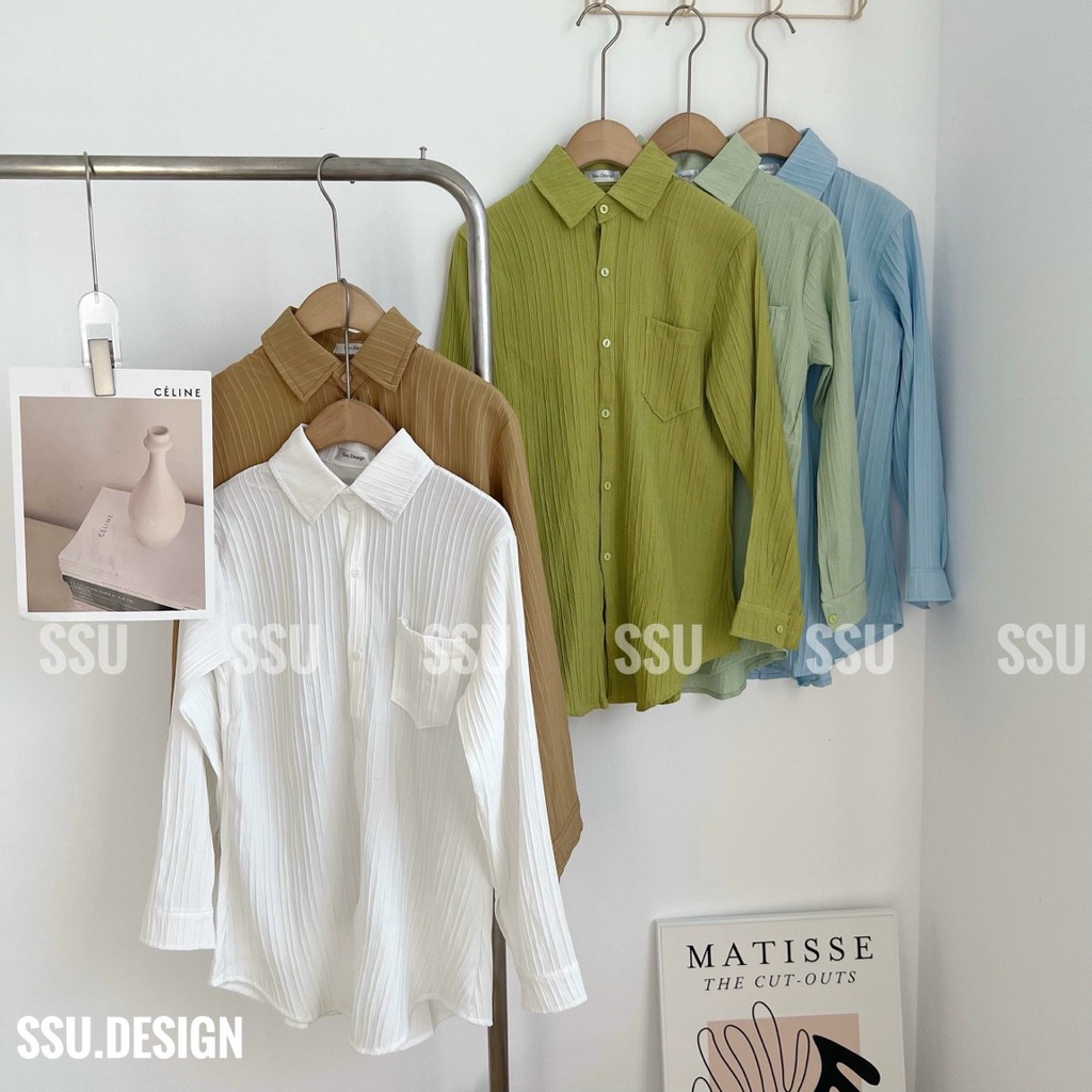 Áo Sơ Mi Nữ Dài Tay Đũi Gân 🦋 Áo Somi Dáng Công Sở Trơn 3 Màu 🦋 Áo nữ sơ mi form rộng 250