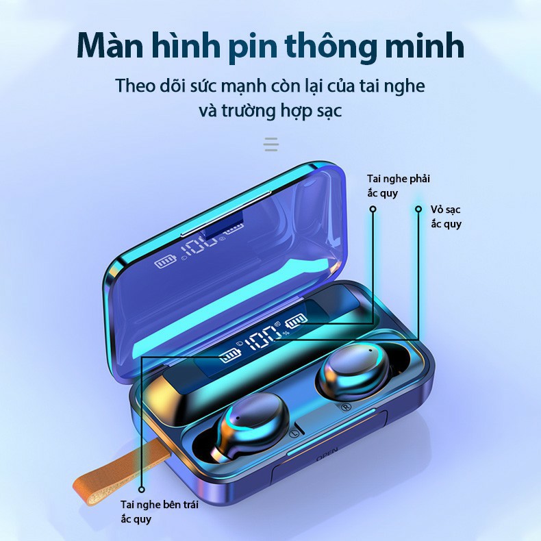 Tai nghe Bluetooth không dây AMOI F9 Pro  cho điện thoại Samsung, iphone, Apple- Kiêm pin sạc dự phòng, pin lâu hơn i12