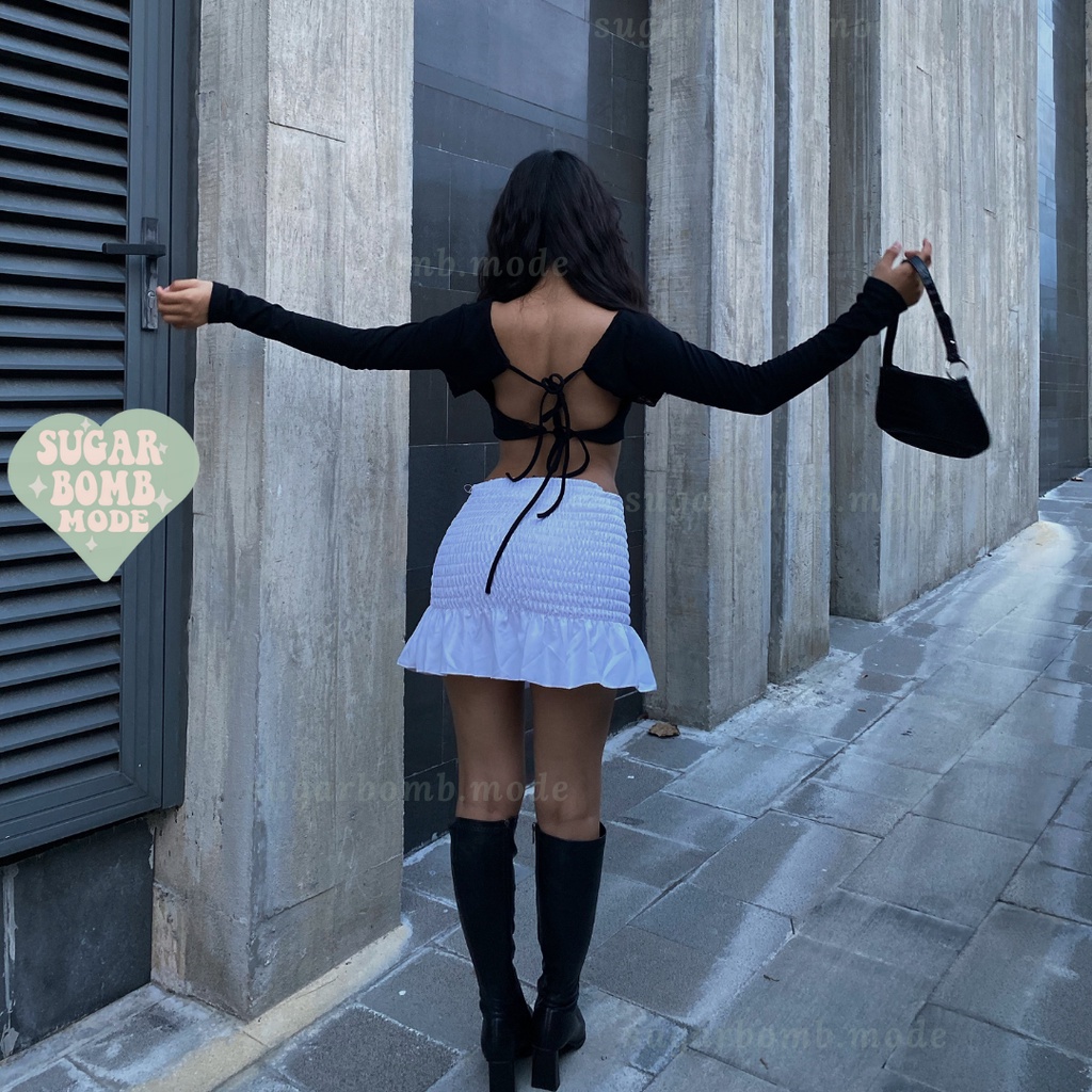 Áo Croptop Nữ Dài Tay Sexy Thiết Kế Chân Váy Ôm Body Nhúm Tôn Dáng Sugarbomb.mode