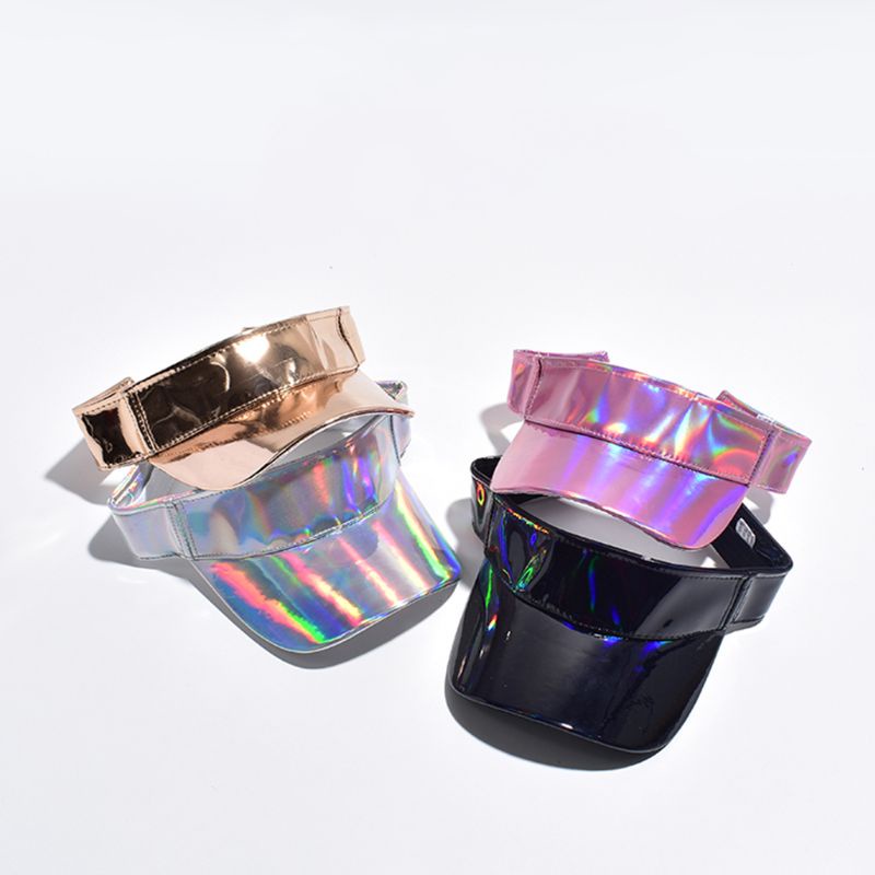 Youyo Mũ Lưỡi Trai Giả Da Hở Chóp Màu Hologram Phong Cách Tối Giản Cho Nam Và Nữ