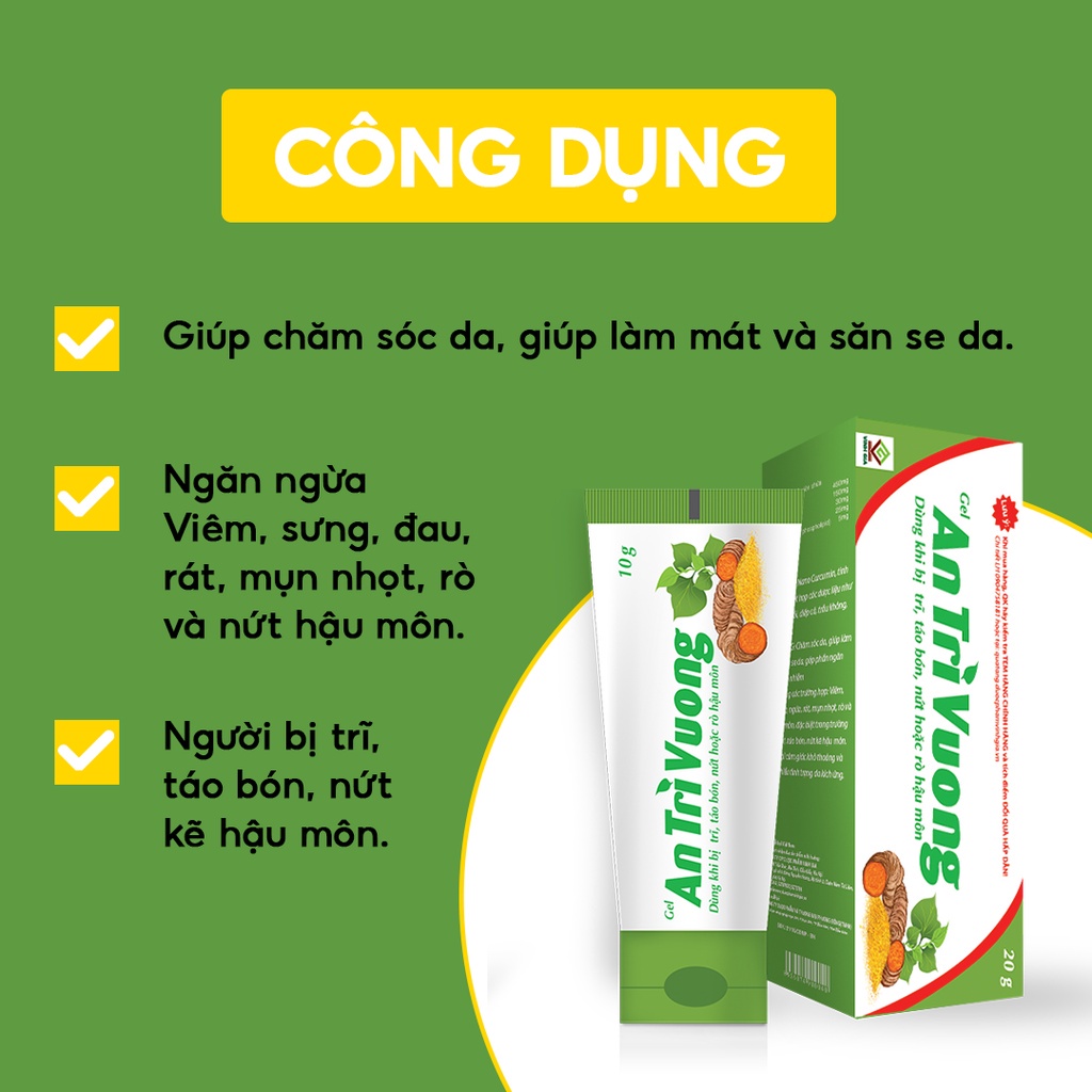 Gel An Trĩ Vương Vinh Gia Giúp Chăm Sóc Làm Mát, Dịu Da Dùng Khi Bị Trĩ, Táo Bón, Nứt Kẽ Hậu Môn Tuýp 20g