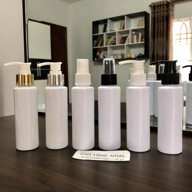 Chai 100ml Trong suốt VÒI NHẤN NHỎ GIỌT Đen/ trắng- Chai đựng dầu gội 100ml vòi Ấn- Chai Pet nhựa xịt nhỏ giọt, nắp bật