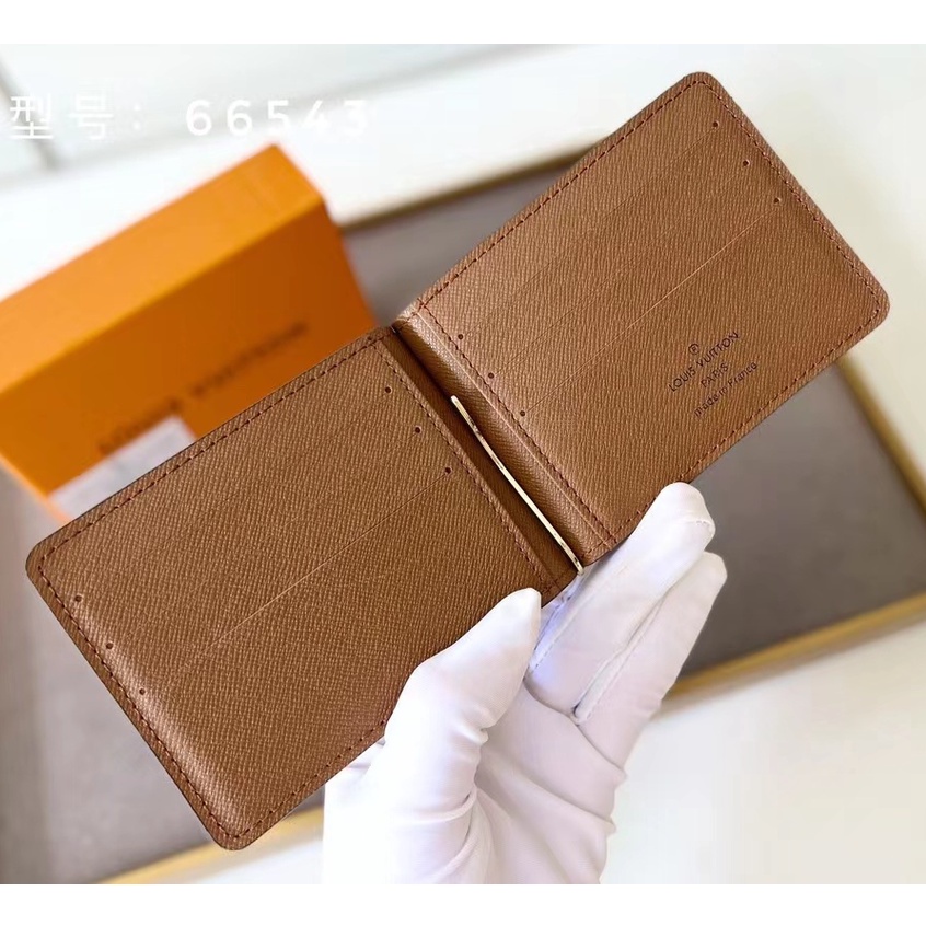 Sẵn sàng giao hàng 100% nguyên bản chính hãng Louis Vuitton LV nam và nữ Kẹp vé monogram mới M66543 Hộp đựng đô la Mỹ