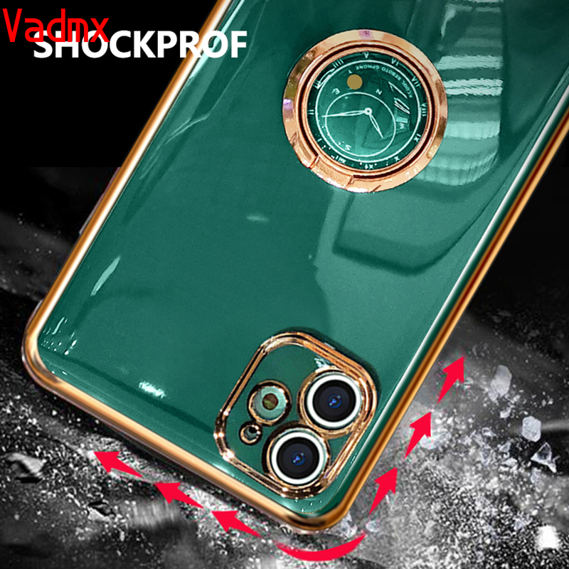 Luxury Plating Soft Silicone TPU Case Realme X2 Pro OPPO F11 F9 R17 R15 Pro A57 A39 R9 R9S F1 F3 Plus Case Finger Ring Stand Holder Cover