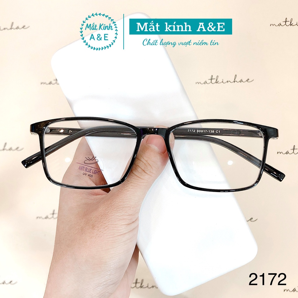 Gọng kính cận nam nữ 2172 mắt kính vuông nhựa dẻo kiểu dáng đơn giản thanh lịch A&amp;Eeyewear