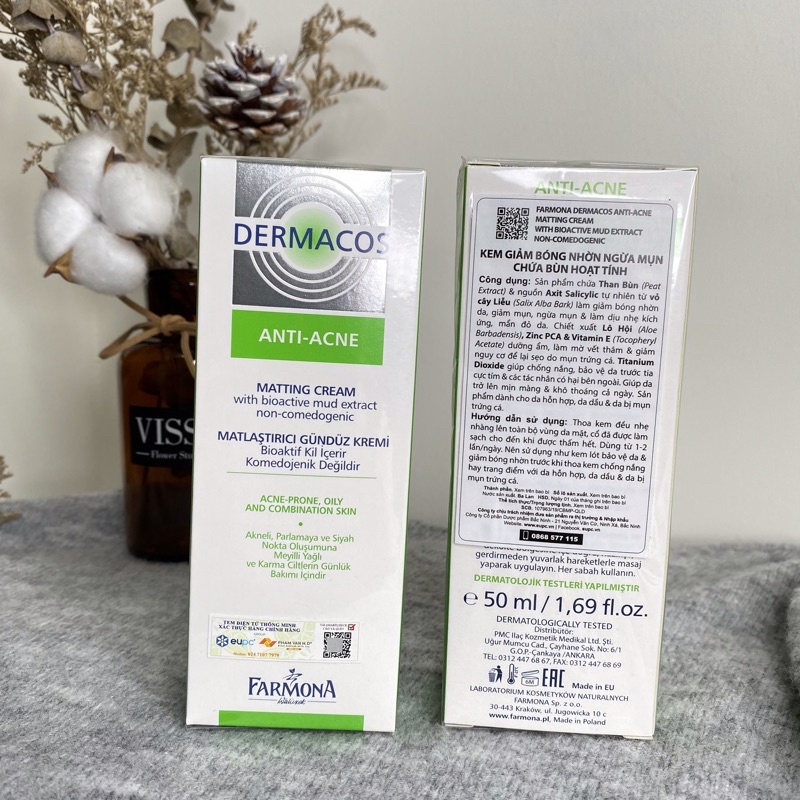 Kem dưỡng Dermacos Anti Acne Matting Cream ngừa mụn, giảm bóng nhờn BeeSkincare