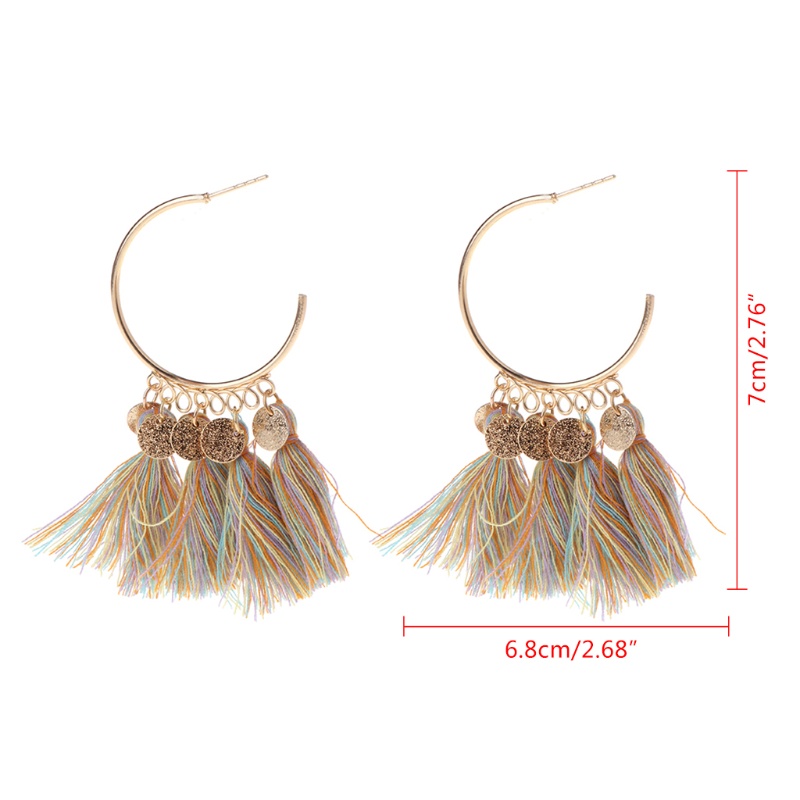 Bông Tai Dáng Dài Phối Tua Rua Phong Cách Dân Tộc Thời Trang Cho Nữ