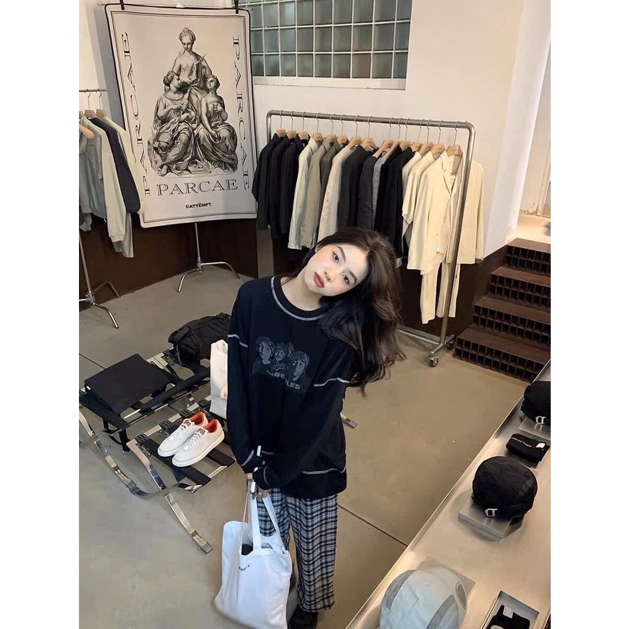 Áo Sweater Nỉ The Beatles Kẻ Viền  Nana's House - FREESHIP  Hoodie dáng suông form rộng dài tay in hình cá tính