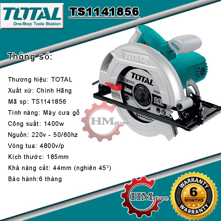 [TOTAL C/hãng] Máy cưa gỗ cầm tay TOTAL TS1141856 lưỡi cưa 185mm 1400w bảo hành 6 tháng