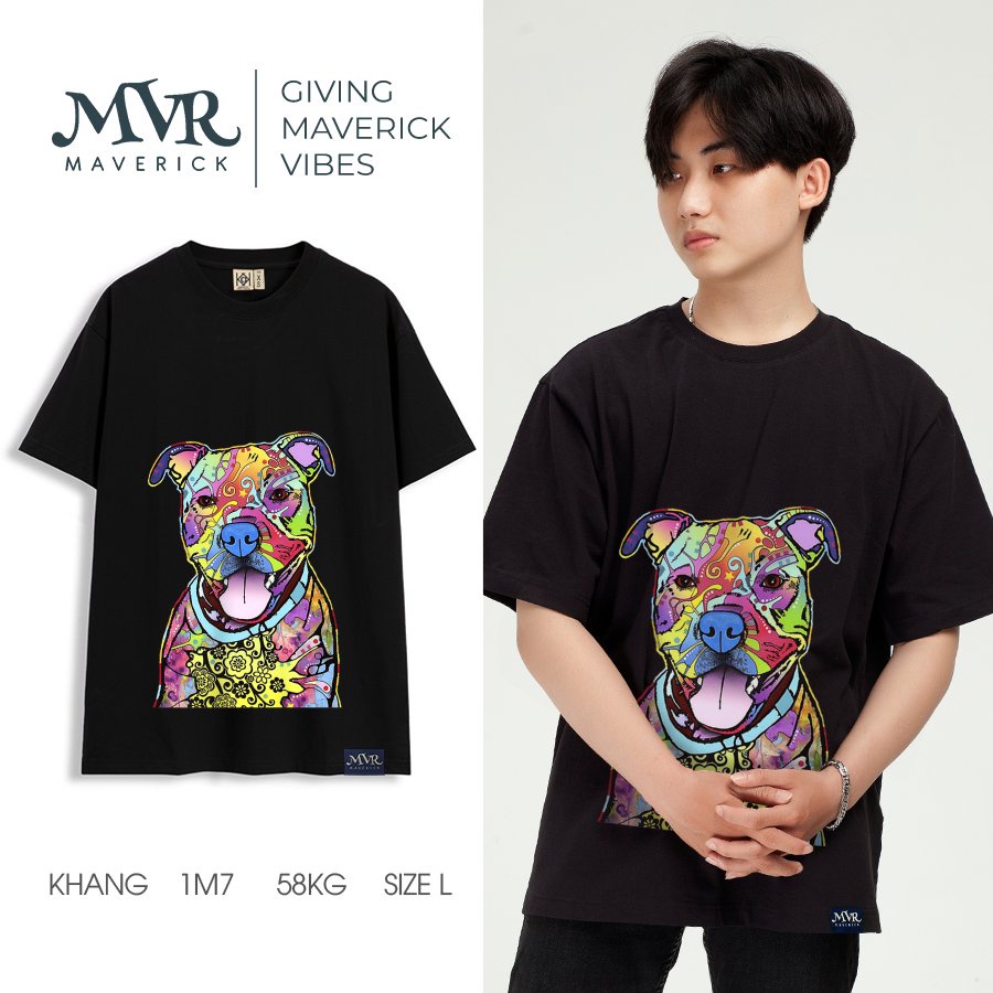 Áo thun nam nữ cổ tròn Cotton thoáng mát chú chó pitubull đầy màu sắc MVR KK3998