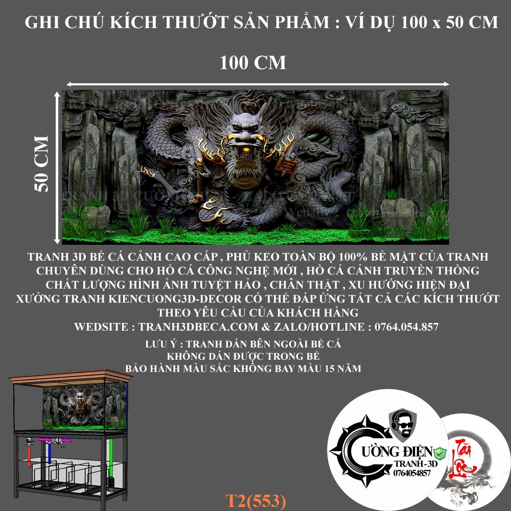 Tranh dán hồ cá 3d , hồ cá rồng , la hán , cá dĩa …tranh hồ cá LP hình rồng có keo sẵn
